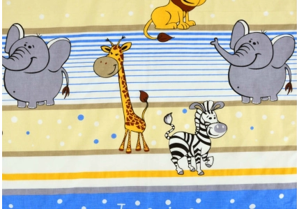 Bavlněné povlečení Lvíček se zvířátky s modrým pruhem