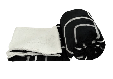 Mikroplyšová deka s beránkem - Čtverce černobílé