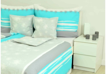 Krepové povlečení Šedo tyrkysové pruhy