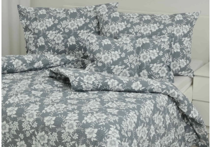 Krepové povlečení Bílé kytky na šedivém