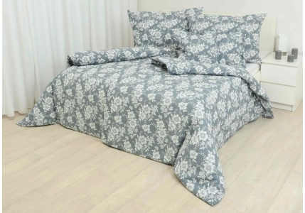 Krepové povlečení Bílé kytky na šedivém