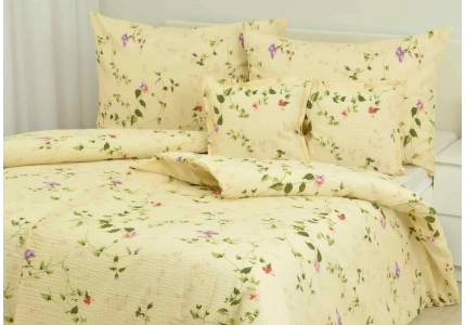Krepové povlečení Smetanová s kytkou