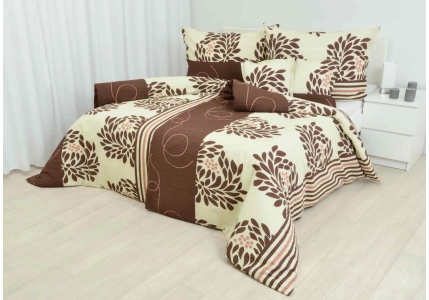 Krepové povlečení Hnědo béžové lístečky s pruhy