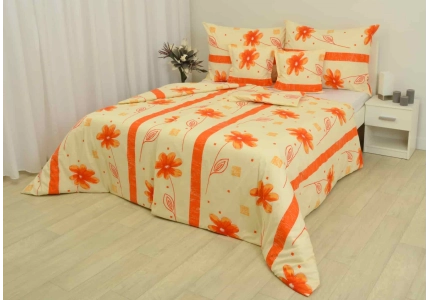 8-dílné povlečení s polštářky Oranžová květina (bavlna LUX)