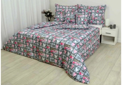 Bavlněné povlečení LUX Růžová srdíčka na šedivém podkladu