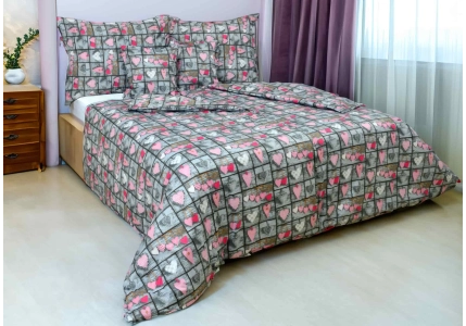 Bavlněné povlečení LUX Růžová srdíčka na šedivém podkladu