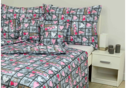 Bavlněné povlečení LUX Růžová srdíčka na šedivém podkladu