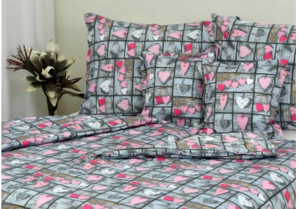 Bavlněné povlečení LUX Růžová srdíčka na šedivém podkladu