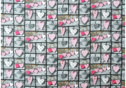 Bavlněné povlečení LUX Růžová srdíčka na šedivém podkladu