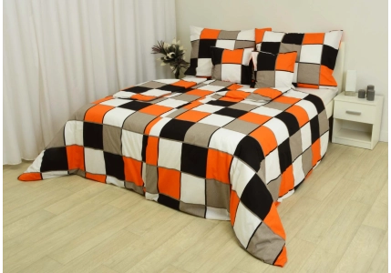 Bavlněné povlečení Oranžové a hnědé kostky  II. jakost
