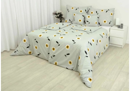 Bavlněné povlečení Žluté kytky na šedivém podkladu