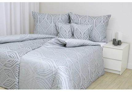 Bavlněný satén Šedo-stříbrné ornamenty (digitální tisk)