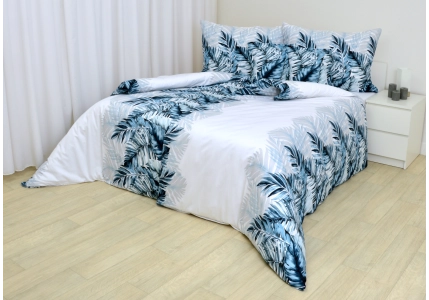 Bavlněný satén Modrošedé listy (digitální tisk)