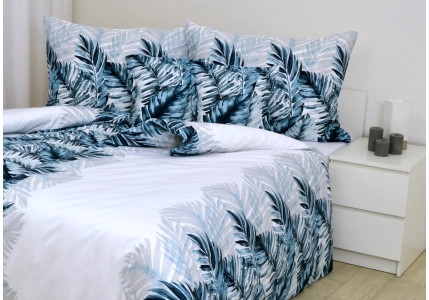 Bavlněný satén Modrošedé listy (digitální tisk)