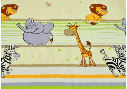 Krepové povlečení Lvíček se zvířátky zelený pruh