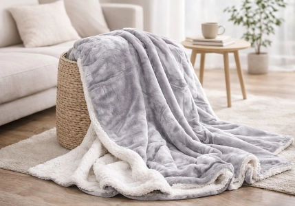 Mikroplyšová deka s beránkem - Světle šedivá