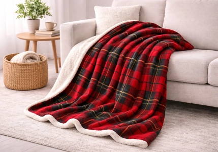 Mikroplyšová deka s beránkem - Červená kostka