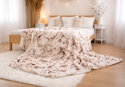 Mikroplyšová deka s beránkem - Mramor hnědý