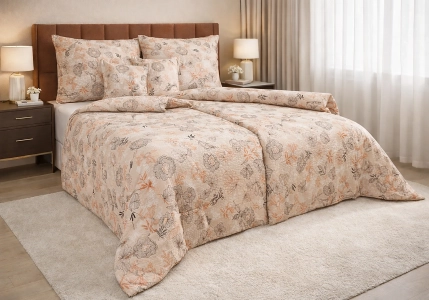 Krepové povlečení Květy na pudrovém podkladu